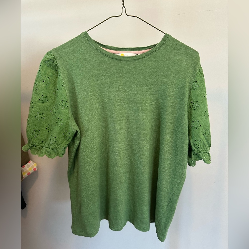 Boho Green Short Sleeve Eyelet Sleeve Boden Top